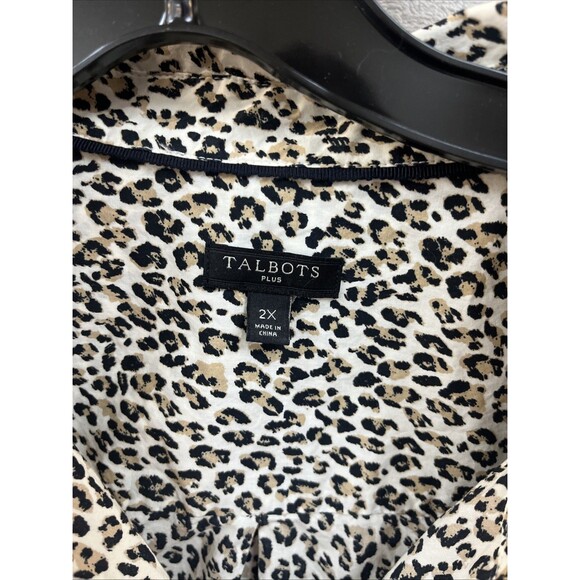 Talbots Dress Shirt Women’s 2X Top Animal Print Cheetah Leopard Button Up Cotton - Picture 4 of 7